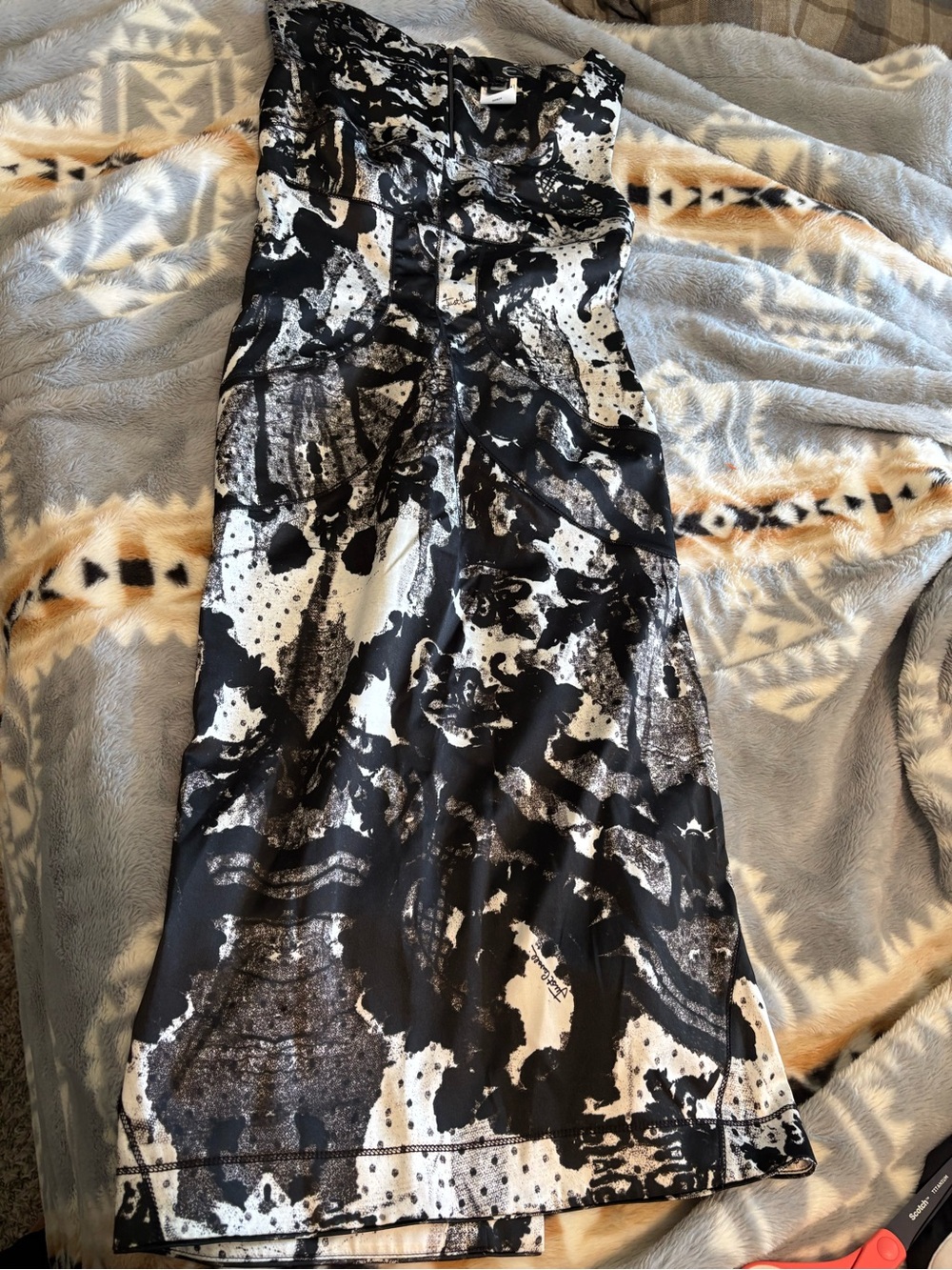 Just Cavalli Black and White Abstract Print Midi Dress